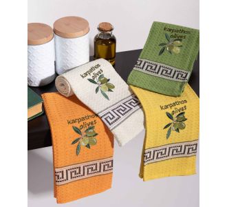Σετ 12 τεμαχίων ποτηρόπανα (45cm x 65cm) καρπός ελιάς KARPATHOS 6978000003320 SilkFashion |  Πετσέτες Κουζίνας στο espiti