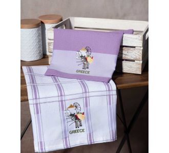 Σετ 2 τεμαχίων ποτηρόπανα (50cm x 70cm) ανεμόμυλος λιλά GREECE 6978000003325 SilkFashion |  Πετσέτες Κουζίνας στο espiti