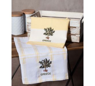 Σετ 2 τεμαχίων ποτηρόπανα (50cm x 70cm) γλάστρα κίτρινο GREECE 6978000003330 SilkFashion |  Πετσέτες Κουζίνας στο espiti