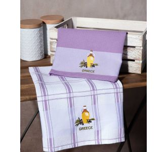 Σετ 2 τεμαχίων ποτηρόπανα (50cm x 70cm) μπουκάλι λιλά GREECE 6978000003337 SilkFashion |  Πετσέτες Κουζίνας στο espiti