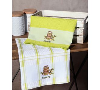 Σετ 2 τεμαχίων ποτηρόπανα (50cm x 70cm) βάζο πράσινο GREECE 6978000003345 SilkFashion |  Πετσέτες Κουζίνας στο espiti
