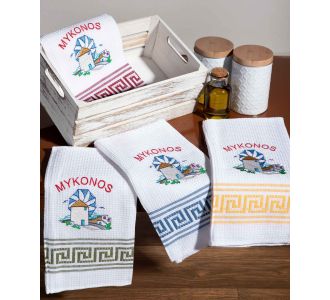 Σετ 12 τεμαχίων ποτηρόπανα (50cm x 70cm) ανεμόμυλος MYKONOS 6978000003347 SilkFashion |  Πετσέτες Κουζίνας στο espiti