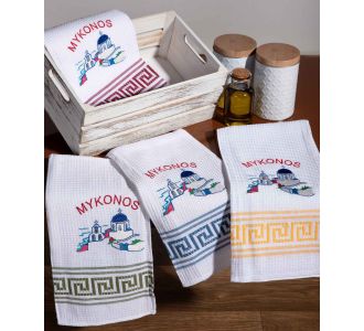 Σετ 12 τεμαχίων ποτηρόπανα (50cm x 70cm) εκκλησία MYKONOS 6978000003348 SilkFashion |  Πετσέτες Κουζίνας στο espiti