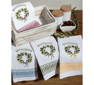 Σετ 12 τεμαχίων ποτηρόπανα (50cm x 70cm) στεφάνι MYKONOS 6978000003349 SilkFashion |  Πετσέτες Κουζίνας στο espiti