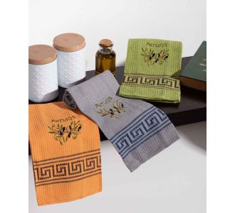 Σετ 12 τεμαχίων ποτηρόπανα (45cm x 65cm) κλαδί ελιάς χρωματιστό PATMOS 6978000003350 SilkFashion |  Πετσέτες Κουζίνας στο espiti