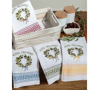 Σετ 12 τεμαχίων ποτηρόπανα (50cm x 70cm) στεφάνι KOS 6978000003355 SilkFashion |  Πετσέτες Κουζίνας στο espiti