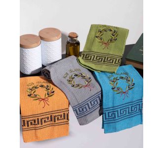 Σετ 12 τεμαχίων ποτηρόπανα (45cm x 65cm) στεφάνι ελιάς χρωματιστό KOS 6978000003356 SilkFashion |  Πετσέτες Κουζίνας στο espiti