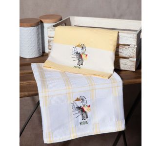 Σετ 2 τεμαχίων ποτηρόπανα (50cm x 70cm) ανεμόμυλος κίτρινο KOS 6978000003358 SilkFashion |  Πετσέτες Κουζίνας στο espiti