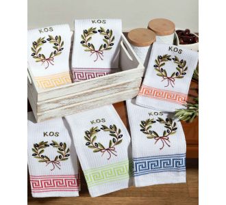 Σετ 12 τεμαχίων ποτηρόπανα (45cm x 65cm) στεφάνι KOS 6978000003363 SilkFashion |  Πετσέτες Κουζίνας στο espiti
