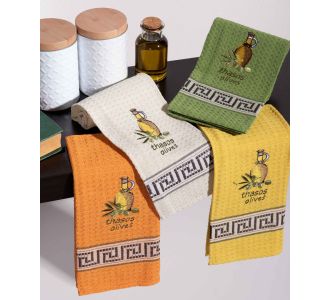 Σετ 12 τεμαχίων ποτηρόπανα (45cm x 65cm) μπουκάλι λάδι THASOS 6978000003377 SilkFashion |  Πετσέτες Κουζίνας στο espiti