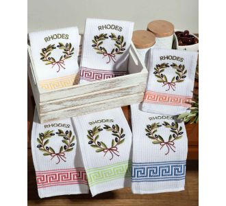 Σετ 12 τεμαχίων ποτηρόπανα (45cm x 65cm) στεφάνι RHODES 6978000003386 SilkFashion |  Πετσέτες Κουζίνας στο espiti