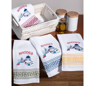 Σετ 12 τεμαχίων ποτηρόπανα (50cm x 70cm) εκκλησία RHODES 6978000003387 SilkFashion |  Πετσέτες Κουζίνας στο espiti