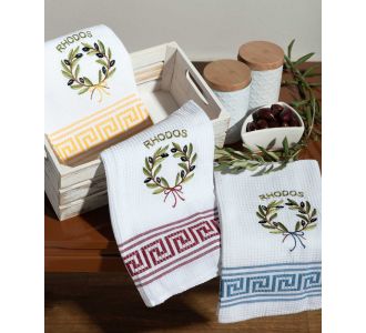 Σετ 12 τεμαχίων ποτηρόπανα (50cm x 70cm) στεφάνι RHODES 6978000003390 SilkFashion |  Πετσέτες Κουζίνας στο espiti