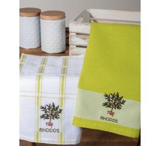 Σετ 2 τεμαχίων ποτηρόπανα (50cm x 70cm) γλάστρα πράσινο RHODES 6978000003391 SilkFashion |  Πετσέτες Κουζίνας στο espiti