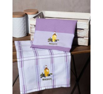 Σετ 2 τεμαχίων ποτηρόπανα (50cm x 70cm) μπουκάλι λιλά RHODES 6978000003399 SilkFashion |  Πετσέτες Κουζίνας στο espiti