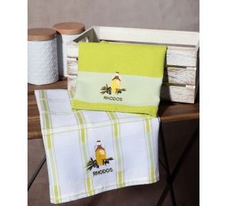 Σετ 2 τεμαχίων ποτηρόπανα (50cm x 70cm) μπουκάλι πράσινο RHODES 6978000003406 SilkFashion |  Πετσέτες Κουζίνας στο espiti