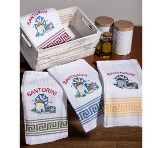 Σετ 12 τεμαχίων ποτηρόπανα (50cm x 70cm) ανεμόμυλος SANTORINI 6978000003412 SilkFashion |  Πετσέτες Κουζίνας στο espiti