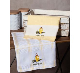 Σετ 2 τεμαχίων ποτηρόπανα (50cm x 70cm) μπουκάλι κίτρινο SANTORINI 6978000003415 SilkFashion |  Πετσέτες Κουζίνας στο espiti
