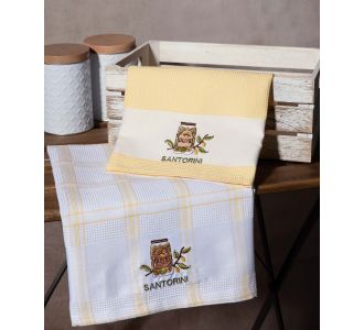 Σετ 2 τεμαχίων ποτηρόπανα (50cm x 70cm) βάζο κίτρινο SANTORINI 6978000003416 SilkFashion |  Πετσέτες Κουζίνας στο espiti