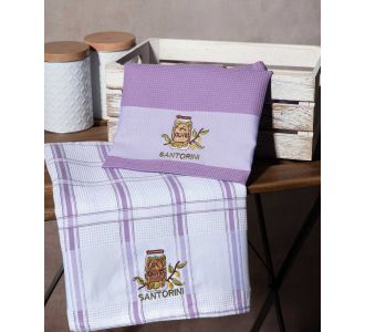 Σετ 2 τεμαχίων ποτηρόπανα (50cm x 70cm) βάζο λιλά SANTORINI 6978000003420 SilkFashion |  Πετσέτες Κουζίνας στο espiti