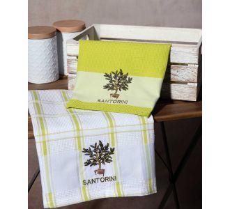 Σετ 2 τεμαχίων ποτηρόπανα (50cm x 70cm) γλάστρα πράσινο SANTORINI 6978000003427 SilkFashion |  Πετσέτες Κουζίνας στο espiti