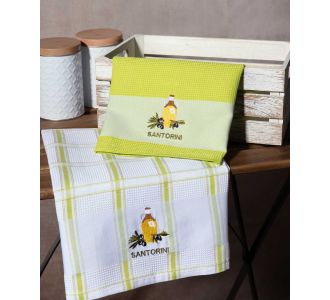 Σετ 2 τεμαχίων ποτηρόπανα (50cm x 70cm) μπουκάλι πράσινο SANTORINI 6978000003428 SilkFashion |  Πετσέτες Κουζίνας στο espiti