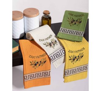 Σετ 12 τεμαχίων ποτηρόπανα (45cm x 65cm) κλαδί ελιάς χρωματιστό ΖΑΚΥΝΤΗΟΣ 6978000003430 SilkFashion |  Πετσέτες Κουζίνας στο espiti