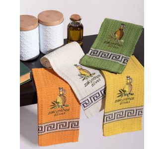 Σετ 12 τεμαχίων ποτηρόπανα (45cm x 65cm) μπουκάλι λάδι ZAKYNTHOS 6978000003433 SilkFashion |  Πετσέτες Κουζίνας στο espiti