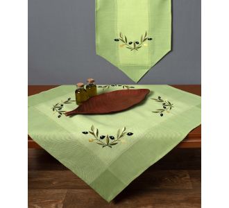 Τραπεζομάντηλο bg23a (160cm x 300cm) πράσινο με κίτρινη ελιά 6978000003657 SilkFashion |  Τραπεζομάντηλα στο espiti