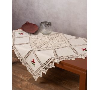 Καρέ με πλεκτό και απλικέ (90cm x 90cm) 030 κόκκινο λουλούδι 6978000004000 SilkFashion |  Τραβέρσες  στο espiti