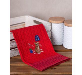 Σετ 12 τεμαχίων ποτηρόπανα γκοφρέ (50cm x 70cm) κόκκινο γάτα CORFU 6978000004214 SilkFashion |  Πετσέτες Κουζίνας στο espiti