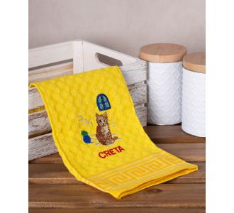 Σετ 12 τεμαχίων ποτηρόπανα γκοφρέ (50cm x 70cm) κίτρινο γάτα CRETA 6978000004235 SilkFashion |  Πετσέτες Κουζίνας στο espiti