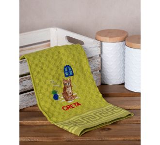 Σετ 12 τεμαχίων ποτηρόπανα γκοφρέ (50cm x 70cm) πράσινο γάτα CRETA 6978000004240 SilkFashion |  Πετσέτες Κουζίνας στο espiti