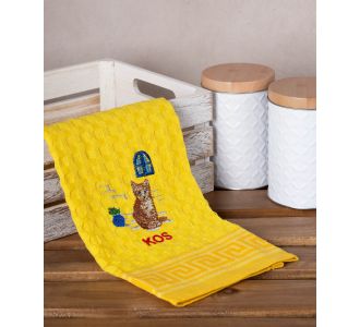 Σετ 12 τεμαχίων ποτηρόπανα γκοφρέ (50cm x 70cm) κίτρινο γάτα KOS 6978000004260 SilkFashion |  Πετσέτες Κουζίνας στο espiti