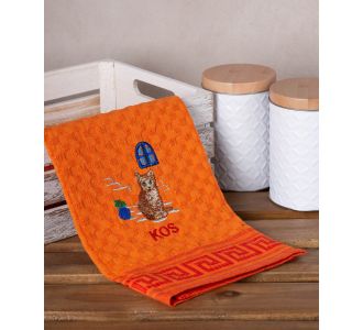 Σετ 12 τεμαχίων ποτηρόπανα γκοφρέ (50cm x 70cm) πορτοκαλί γάτα KOS 6978000004263 SilkFashion |  Πετσέτες Κουζίνας στο espiti