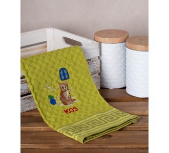 Σετ 12 τεμαχίων ποτηρόπανα γκοφρέ (50cm x 70cm) πράσινο γάτα KOS 6978000004264 SilkFashion |  Πετσέτες Κουζίνας στο espiti