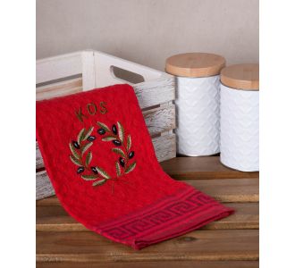 Σετ 12 τεμαχίων ποτηρόπανα γκοφρέ (50cm x 70cm) κόκκινο στεφάνι KOS 6978000004273 SilkFashion |  Πετσέτες Κουζίνας στο espiti