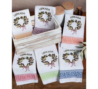 Σετ 12 τεμαχίων ποτηρόπανα (45cm x 65cm) στεφάνι LEFKADA 6978000004381 SilkFashion |  Πετσέτες Κουζίνας στο espiti