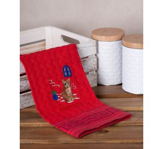 Σετ 12 τεμαχίων ποτηρόπανα γκοφρέ (50cm x 70cm) κόκκινο γάτα RHODES 6978000004405 SilkFashion |  Πετσέτες Κουζίνας στο espiti
