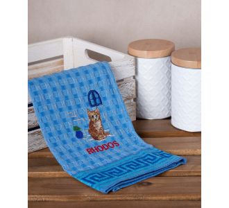 Σετ 12 τεμαχίων ποτηρόπανα γκοφρέ (50cm x 70cm) μπλέ γάτα RHODES 6978000004407 SilkFashion |  Πετσέτες Κουζίνας στο espiti