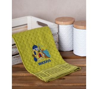 Σετ 12 τεμαχίων ποτηρόπανα γκοφρέ (50cm x 70cm) πράσινη εκκλησία RHODES 6978000004549 SilkFashion |  Πετσέτες Κουζίνας στο espiti