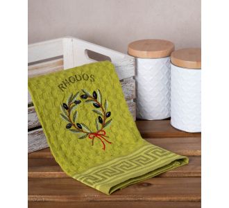 Σετ 12 τεμαχίων ποτηρόπανα γκοφρέ (50cm x 70cm) πράσινο στεφάνι RHODES 6978000004552 SilkFashion |  Πετσέτες Κουζίνας στο espiti