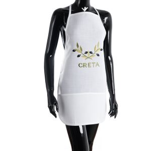 Ολόσωμη ποδιά BG23a (50cm x 70cm) λευκή χρωματιστή ελιά CRETA 6978000004727 SilkFashion |  Ποδιές - Πιάστρες στο espiti