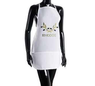 Ολόσωμη ποδιά BG23a (50cm x 70cm) λευκή χρωματιστή ελιά RHODOS 6978000004735 SilkFashion |  Ποδιές - Πιάστρες στο espiti