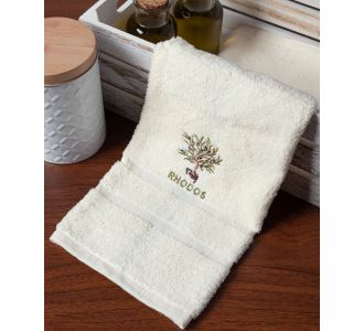 Δωδεκάδα πετσέτες χεριών (30cm x 50cm) ivory με γλάστρα ΡΟΔΟΣ 6978000004848 SilkFashion |  Πετσέτες Κουζίνας στο espiti