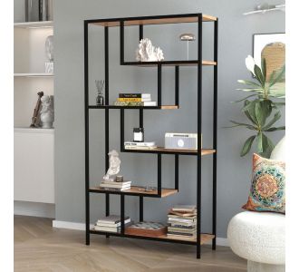 Βιβλιοθήκη Larissa Megapap χρώμα μαύρο - pine oak 90x30x159εκ. |  Βιβλιοθήκες στο espiti