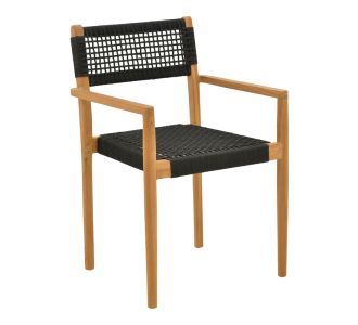 Πολυθρόνα Lengan pakoworld σκελετός teak ξύλο σε φυσική απόχρωση-μαύρο σχοινί 54x52x80εκ |  Καρέκλες στο espiti