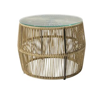 Τραπέζι Adela pakoworld pe wicker-γυαλί σε φυσική απόχρωση Φ47x38εκ |  Τραπέζια κήπου στο espiti