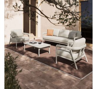 Σαλόνι εξωτερικού χώρου Marlena pakoworld μπεζ αλουμίνιο με ύφασμα σε απόχρωση ανοιχτό γκρι |  Σαλόνια κήπου στο espiti