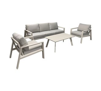 Σαλόνι κήπου Kallisto pakoworld 4τεμ αλουμίνιο σε μπεζ απόχρωση - ύφασμα γκρι |  Σαλόνια κήπου στο espiti